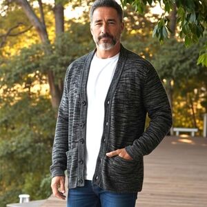 Lucky Brand Mens Cardigan Sweater Sz XL‎ Cobain Heathered Preppy Bloke Grandpa